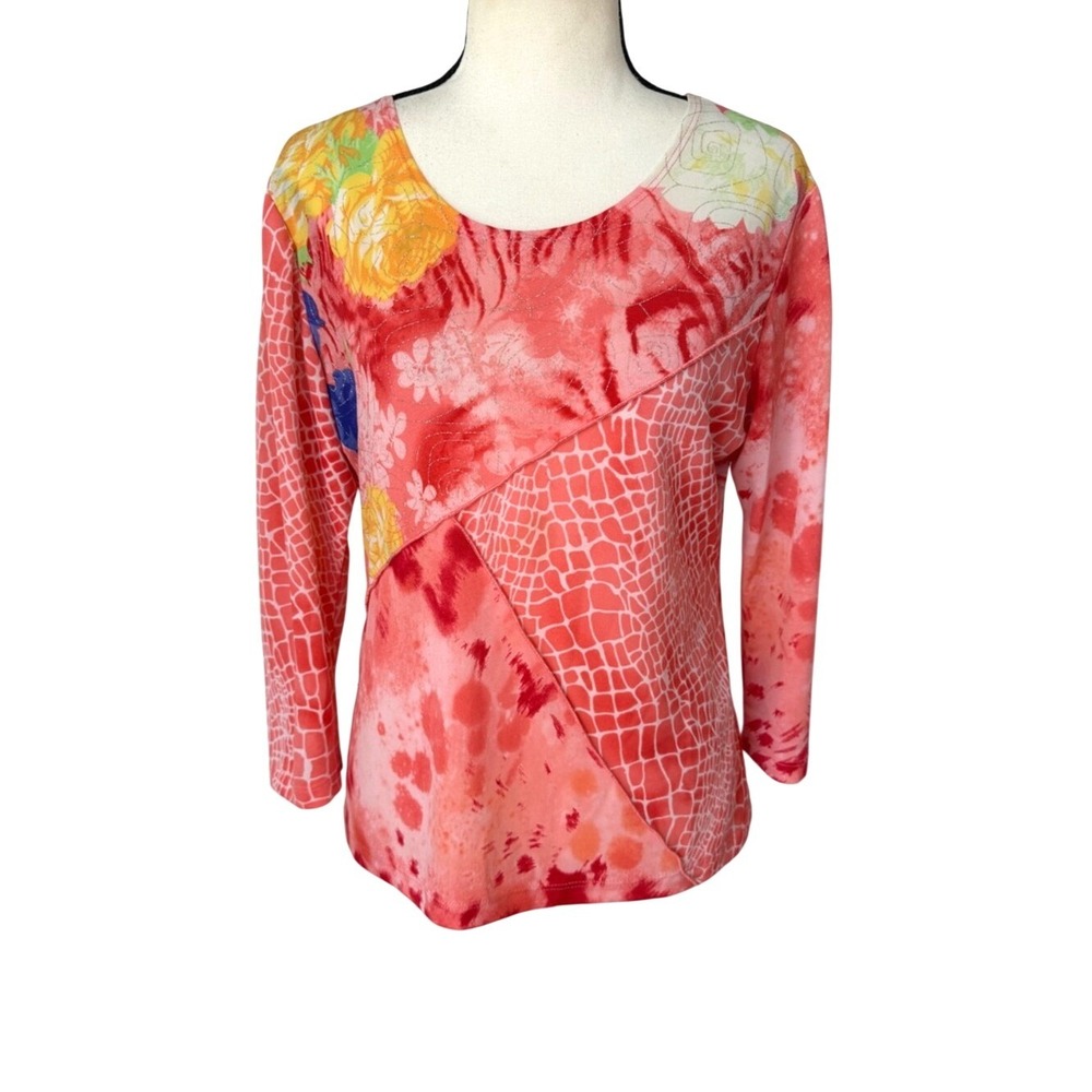 Caia Y2K Colorful Printed Patchwork Scoop Neck Fitted Top USA Made Sz M